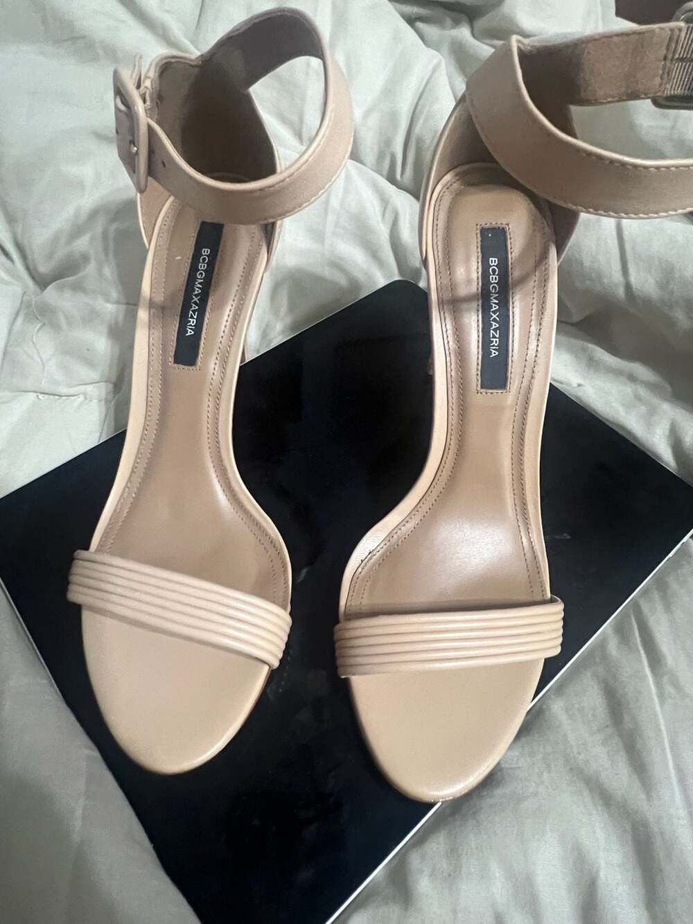 BCBGMAXAZRIA Beige Leather Stiletto Sandals Size 9